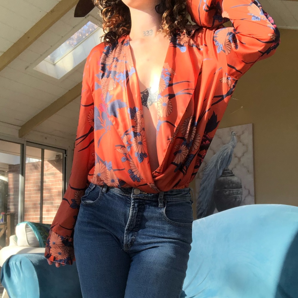 Floral plunge bodysuit